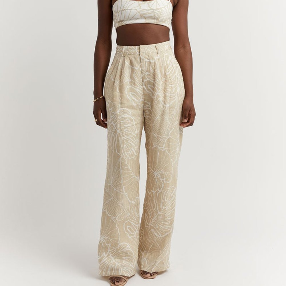NWT MALTA BEIGE PALM LINEN PANT